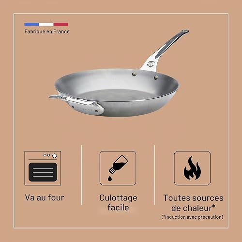 DE BUYER Mineral B Element Pro Round Frying Pan, 32 cm, Steel, Silver, 65 x 32.99 x 8 cm - 4