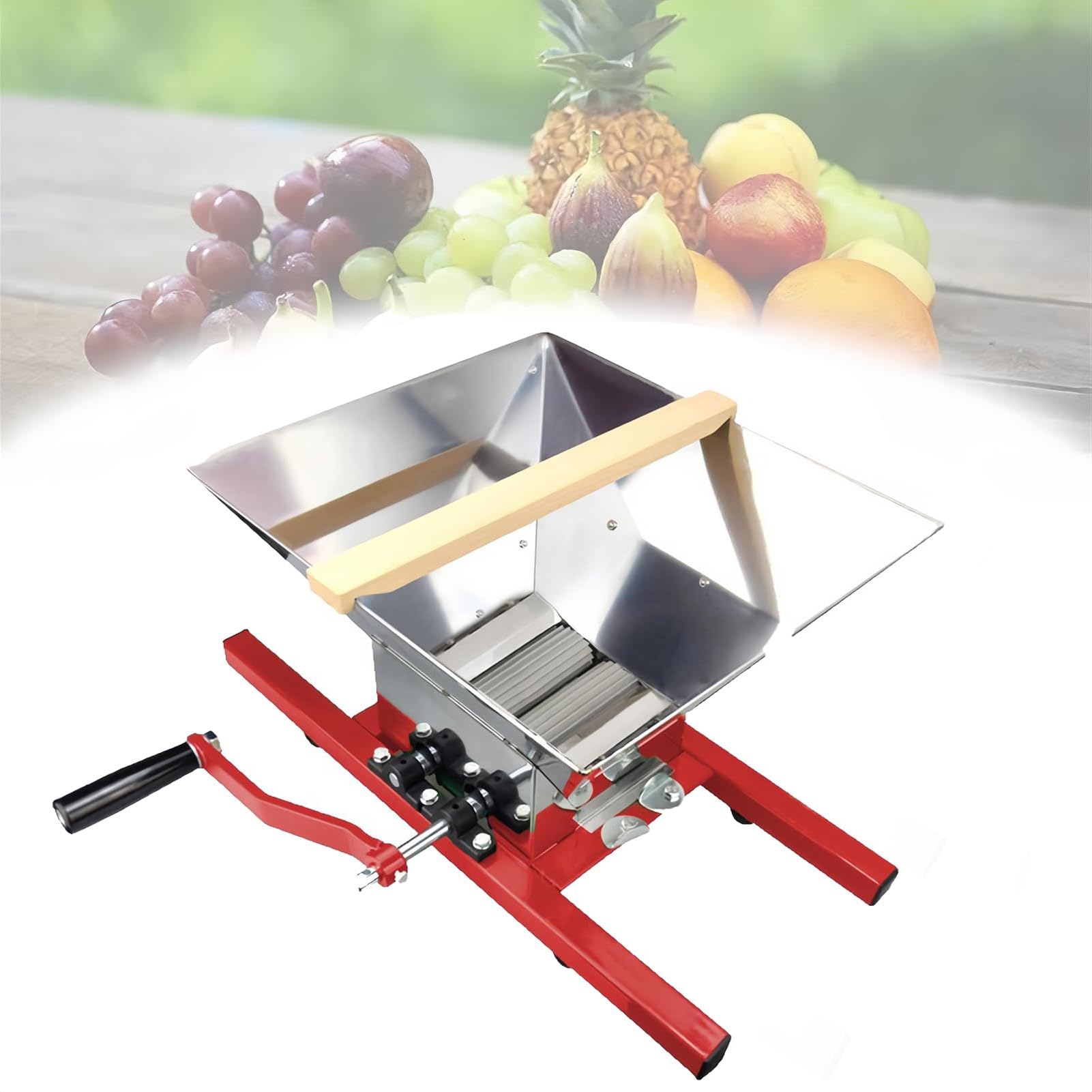 FHRKA 7L Fruit Crusher,Manual Grape Grinder,Portable Pulper, Juicer Stainless Steel, for Wine and Cider Pressing (Red)