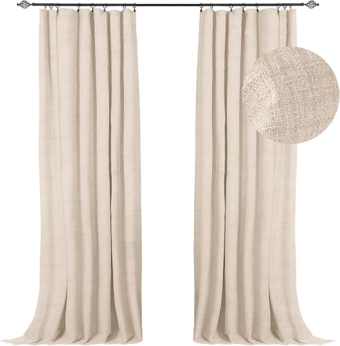 100% Blackout Shield Cortinas opacas de lino de 108 pulgadas de largo, juego de 2 paneles, anillos de clipcortinas opacas con bolsillo para barra,