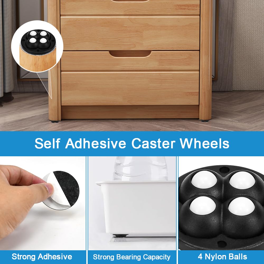 4Pcs Roulettes Pour Meubles, Mini Roulette, Roulette Charge Lourde, Roulettes Pivotantes à 360°, Roulettes Autocollantes, Roulettes Pour Meubles