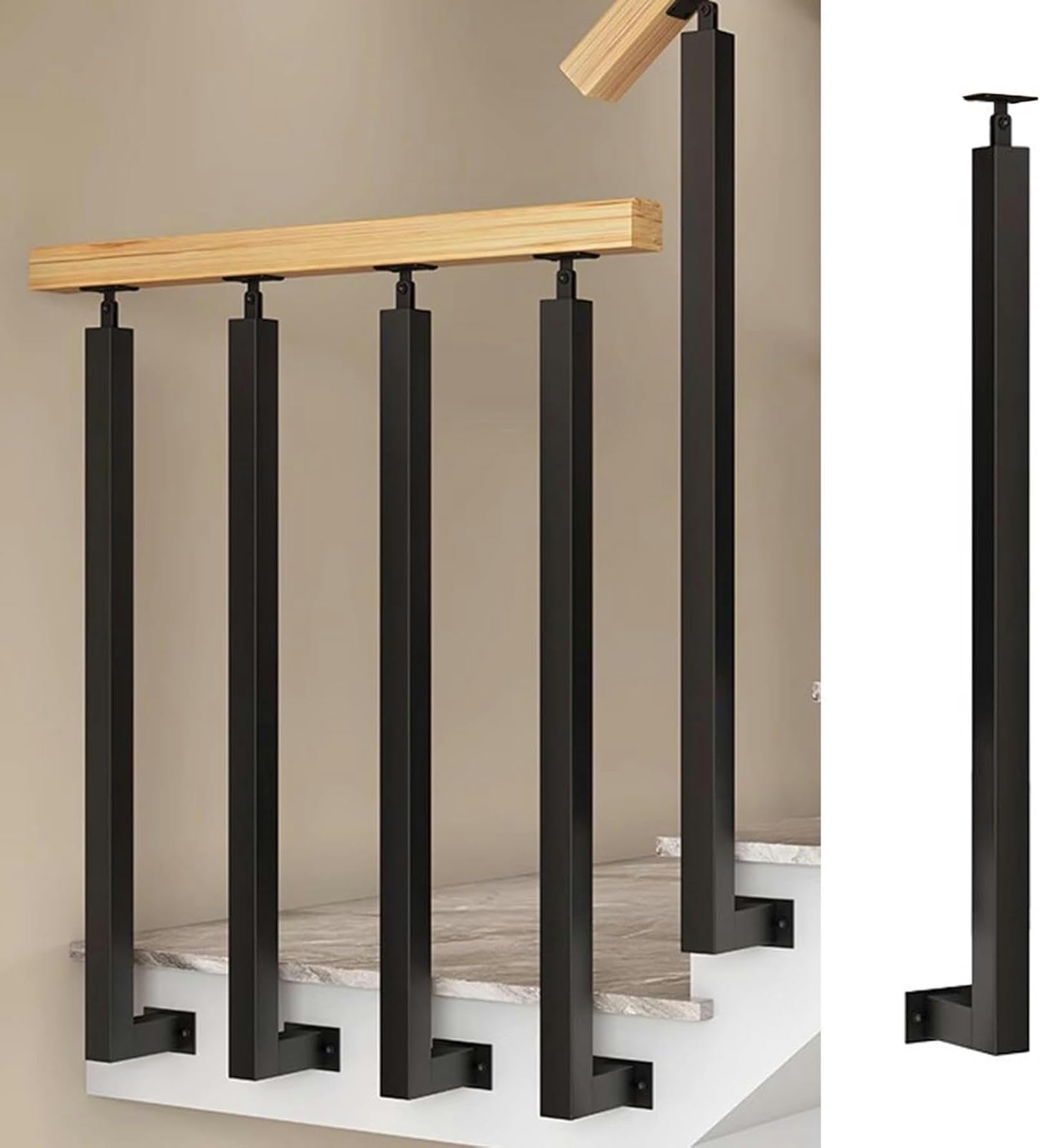 LGEOELIAS Matte Black Stairs Banister Column Side-Mounted, Iron Balusters Spindles for Staircase Interior, Villa Attic Stair Remodeling Baluster Posts