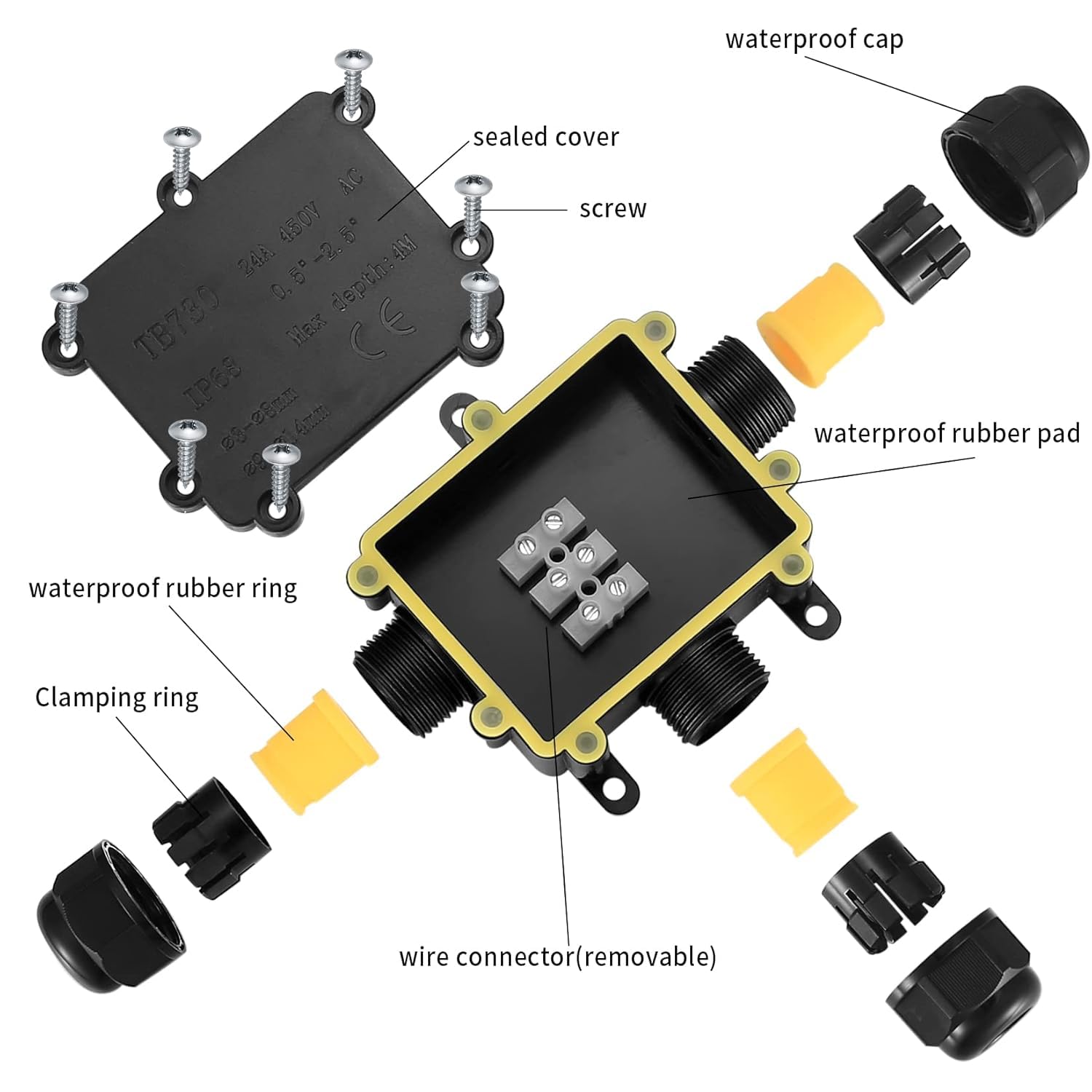 2pcs IP68 waterproof junction box, 3 way outdoor electrical connector, outer sleeve protection box - Image 4