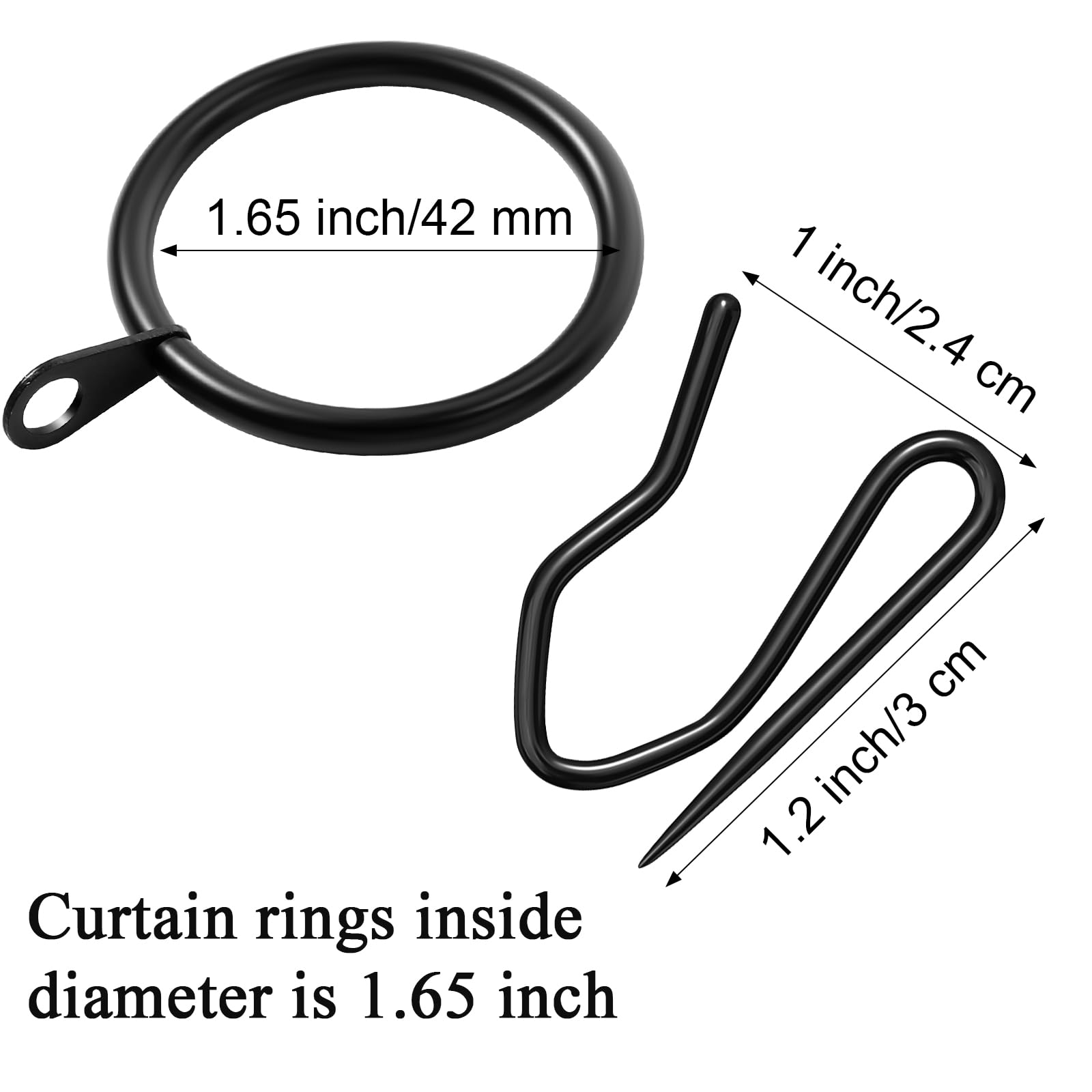 Qunclay Lot de 100 Anneaux de Rideaux en Métal, Accroche Rideau, Crochet pour Rideaux avec Œillets pour Fenêtre, Porte de Douche, Anneaux de Rideau de Douche (Noir, 4,1 cm)