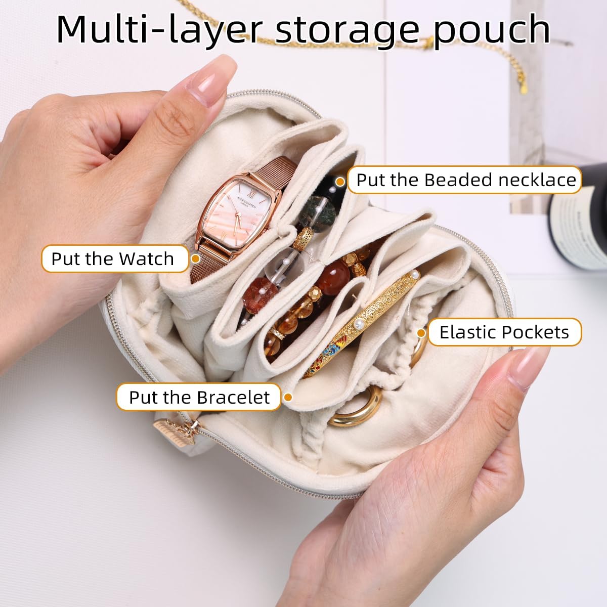 Zippered Jewelry Travel Pouch, PU Leather Organizer with Removable Inner Bag & Soft Lining, Compact Case for Earrings Necklaces Rings, Tangle-Free Travel Pouch for Women (Flow Pink)
