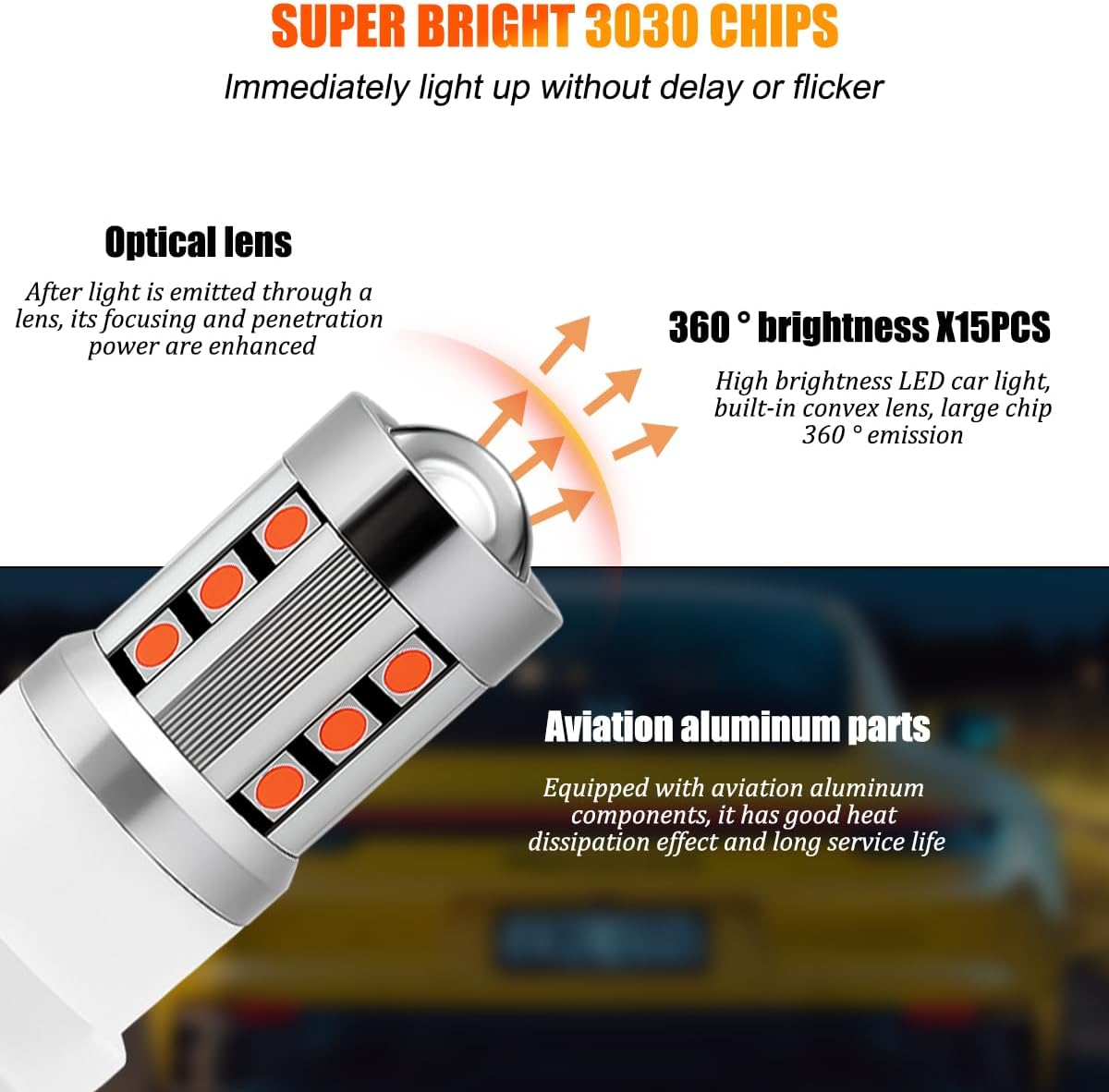 Zpana 3156 LED Car Turn Signal Bulbs, 2PCS Super Bright Vehicle Front Rear Blinker Brake Light, Automotive Backup Reverse Lights Replacement, Universal for SUV Motorhome Truck (Yellow) image 4