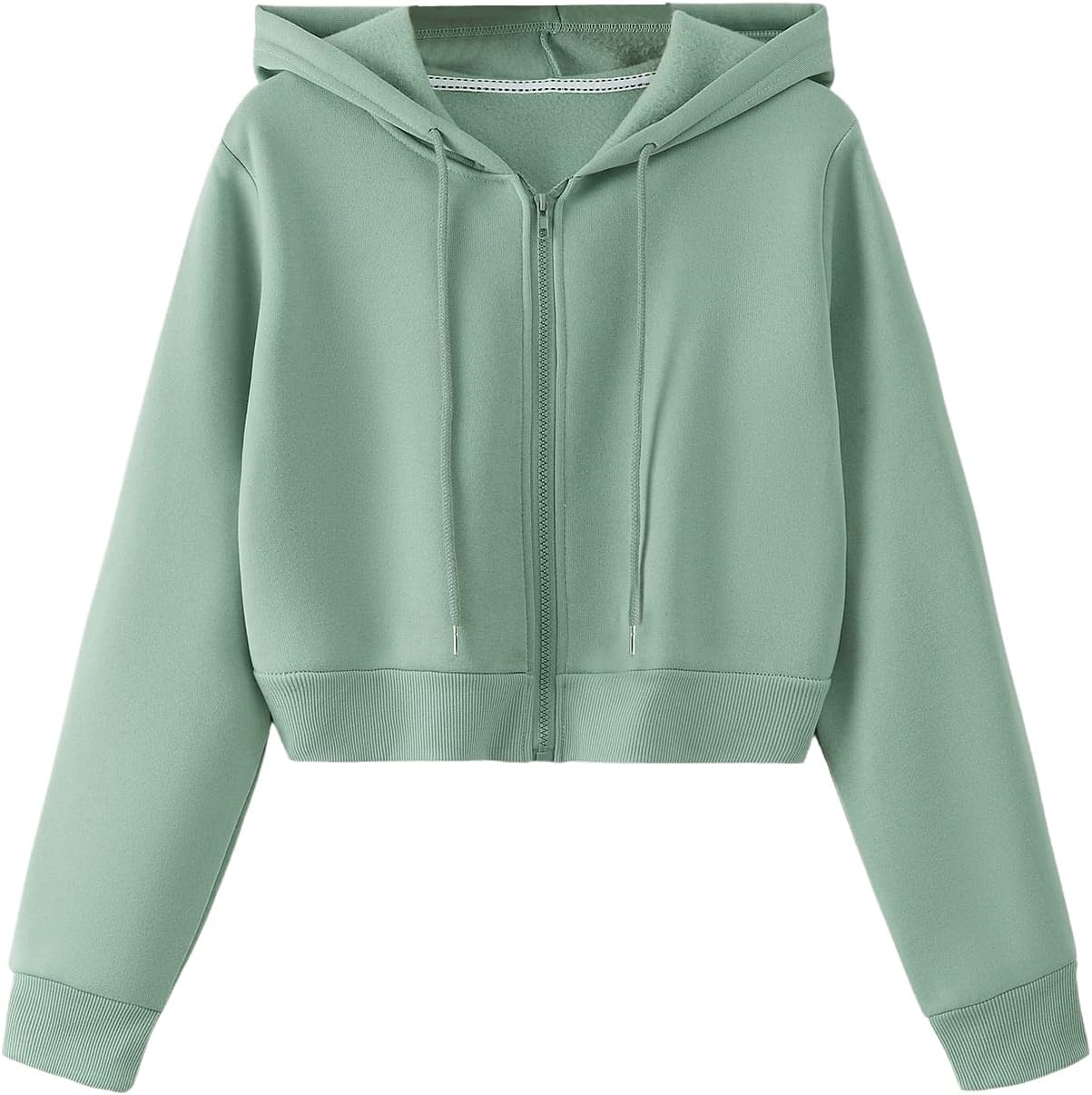 SweatyRocks Women's Long Sleeve Drawstring Full Zip Hooded Jacket Crop Sweatshirt