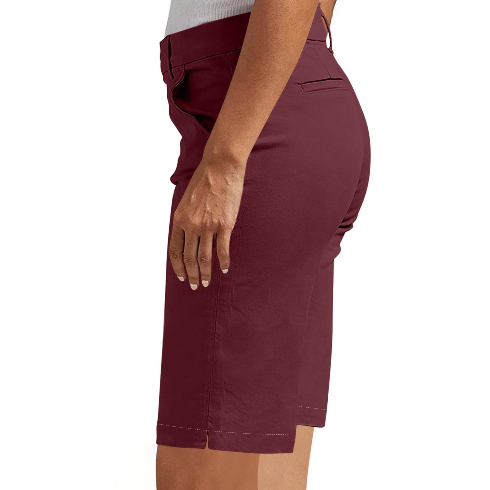 Bermuda Shorts for Women Dressy High Waist Lounge Short Pants with Pockets 2025 Trendy Straight Leg Work Shorts(Wine,Large)