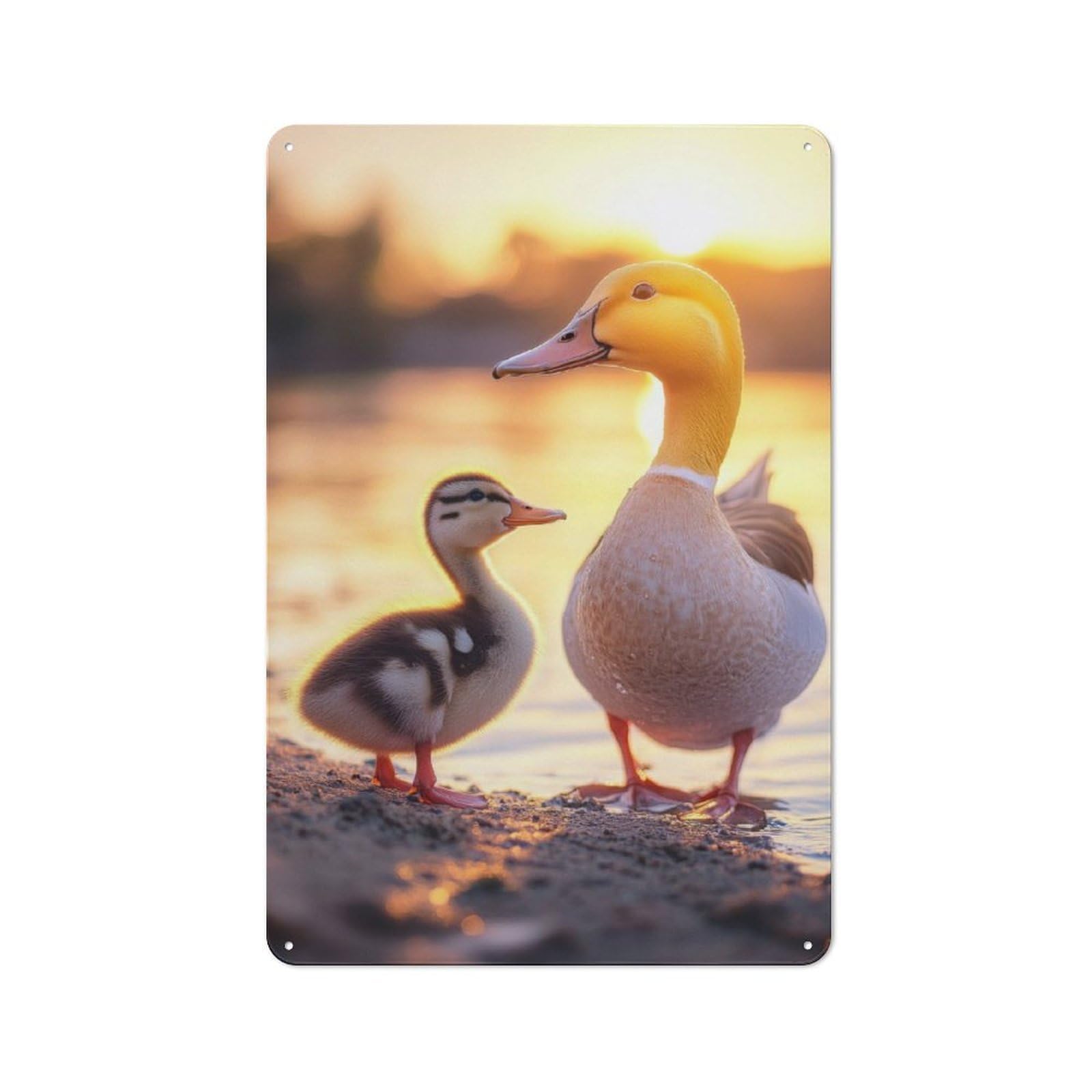 Junmoney Duckling And Mother At Sunset Farmhouse Country Metal Sign 30X20cm, Cottage Wall Art For Farmhouse Kitchen, Pantry Or Dining Area