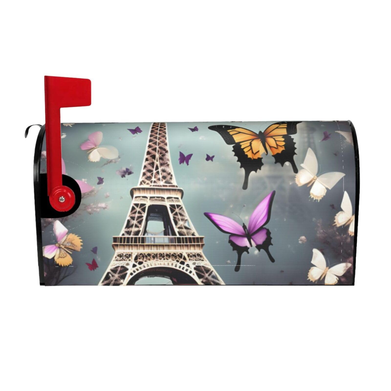 Romantic Paris Butterfly Eiffel Print Mailbox Cover Wraps Post Letter Box Cover Decor For Outside Garden Yard Farmhouse Home