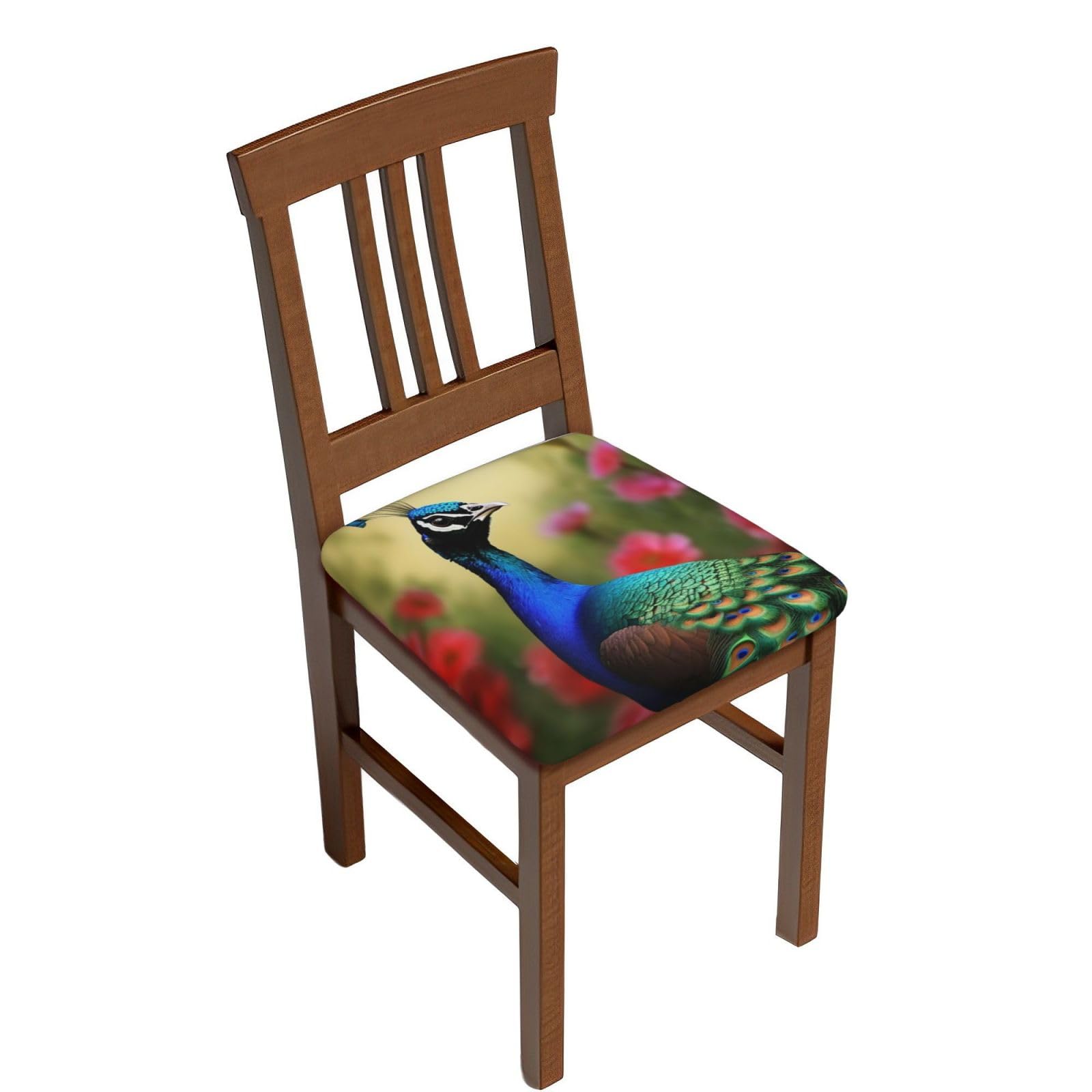 DWVTSLH Peacock Flowers Bar Stool Covers Square, Six Piece High Elastic Soft Seat Cushion Cover Protector Washable Barstool Slipcovers Nonslip Replacement Square Bar Chair Covers
