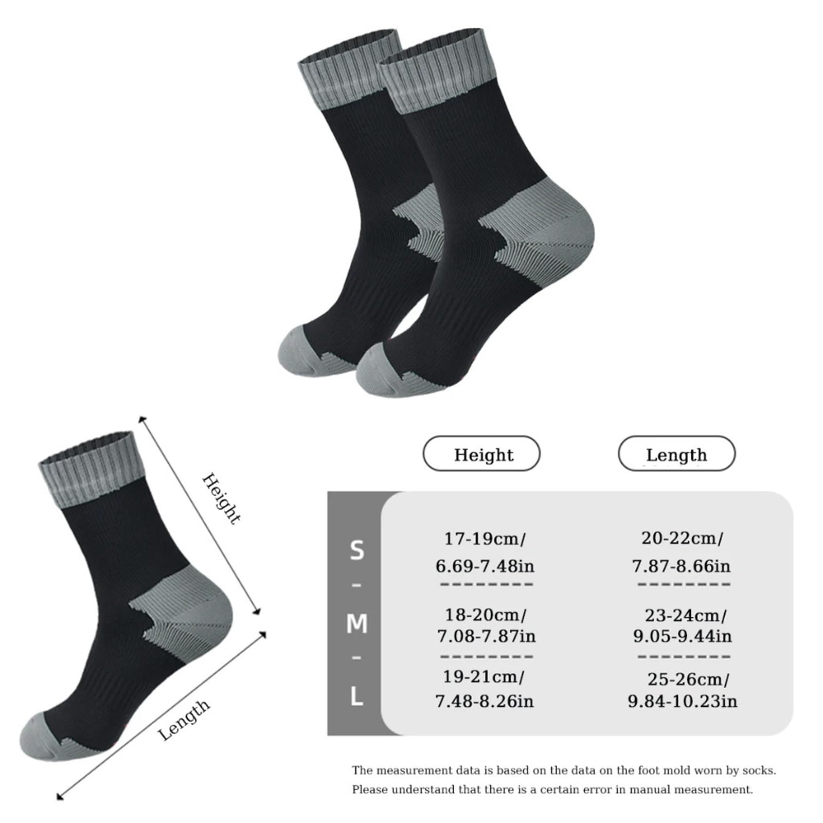 Wasserdichte Socken 2Pairs Waterproof Socks Outdoor Sports Hiking Wading Camping Trekking Winter Skiing Sock Warm Breathable FüR Wie Laufen