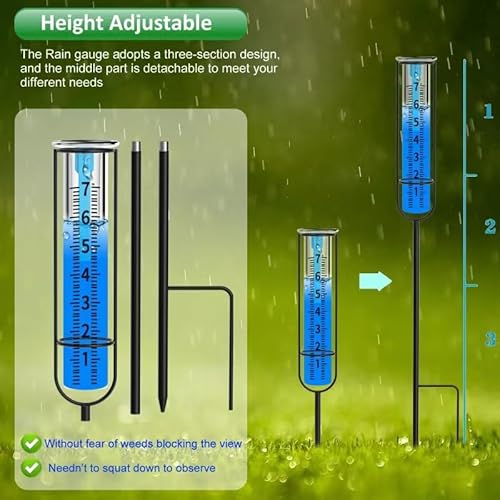 Jeyoon Regenmesser, frostsicherer Regenmesser für den Außenbereich, Regenmesser für Hof mit Pfahl, dekoratives Regenmessgerät für Garten – Bild 4