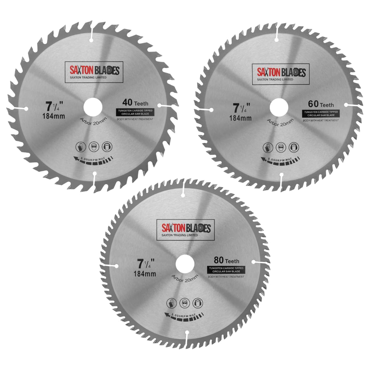 Saxton TCT - Lama circolare da 184 mm, C, foro 20 mm (anello da 16 mm), confezione da 3