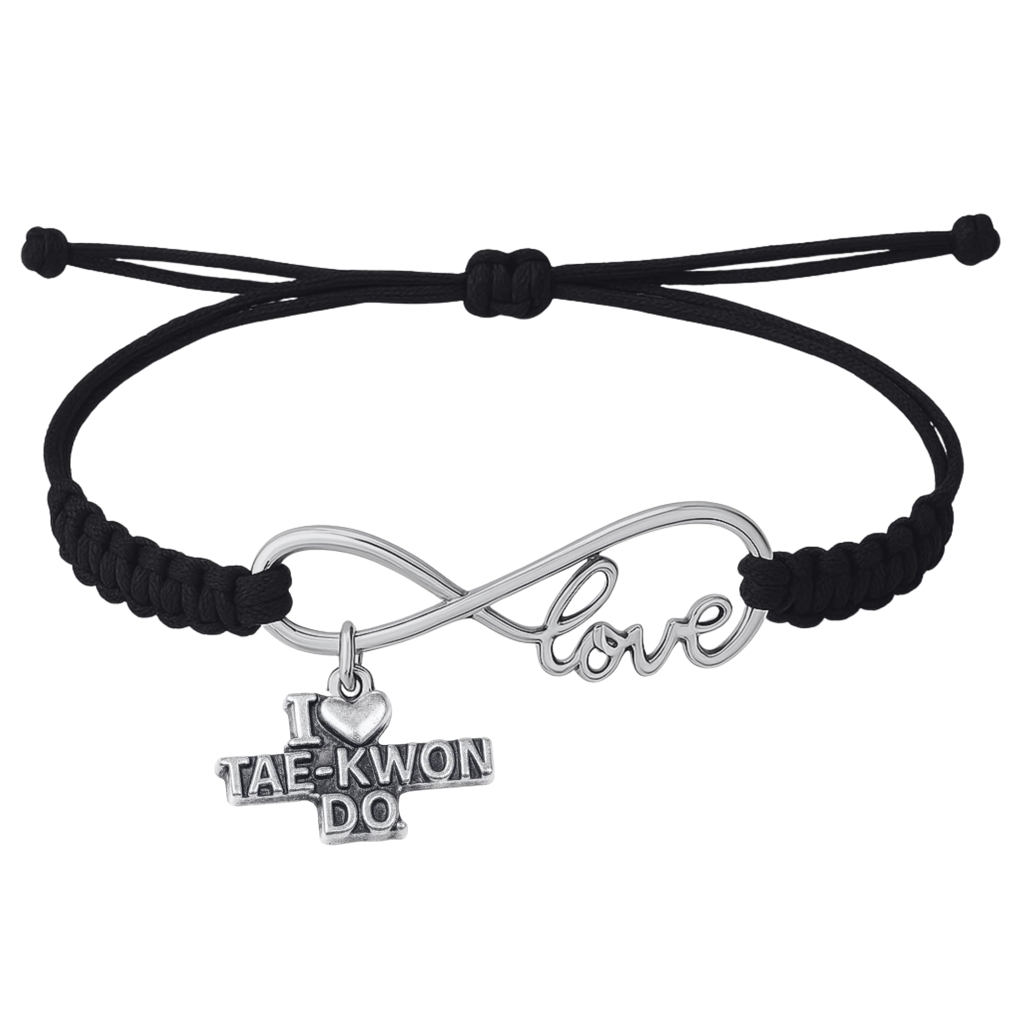 Sportybella Taekwondo Charm Bracelet - Infinity Tae kwon do Adjustable Charm Bracelet with Martial Arts Charm - Gift for Women (Black)