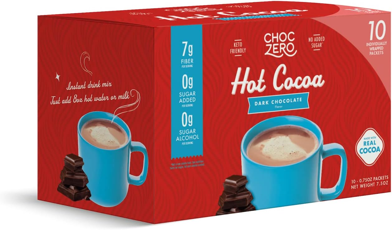 ChocZero Vegan Hot Cocoa Instant Mix Sugar Free Drinking Chocolate Keto