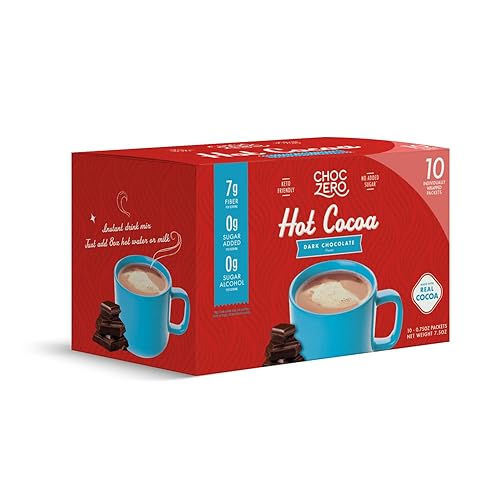 ChocZero Mezcla instantánea de cacao caliente vegano, chocolate sin azúcar, apto para dieta cetogénica (10 paquetes, 7.5 onzas)