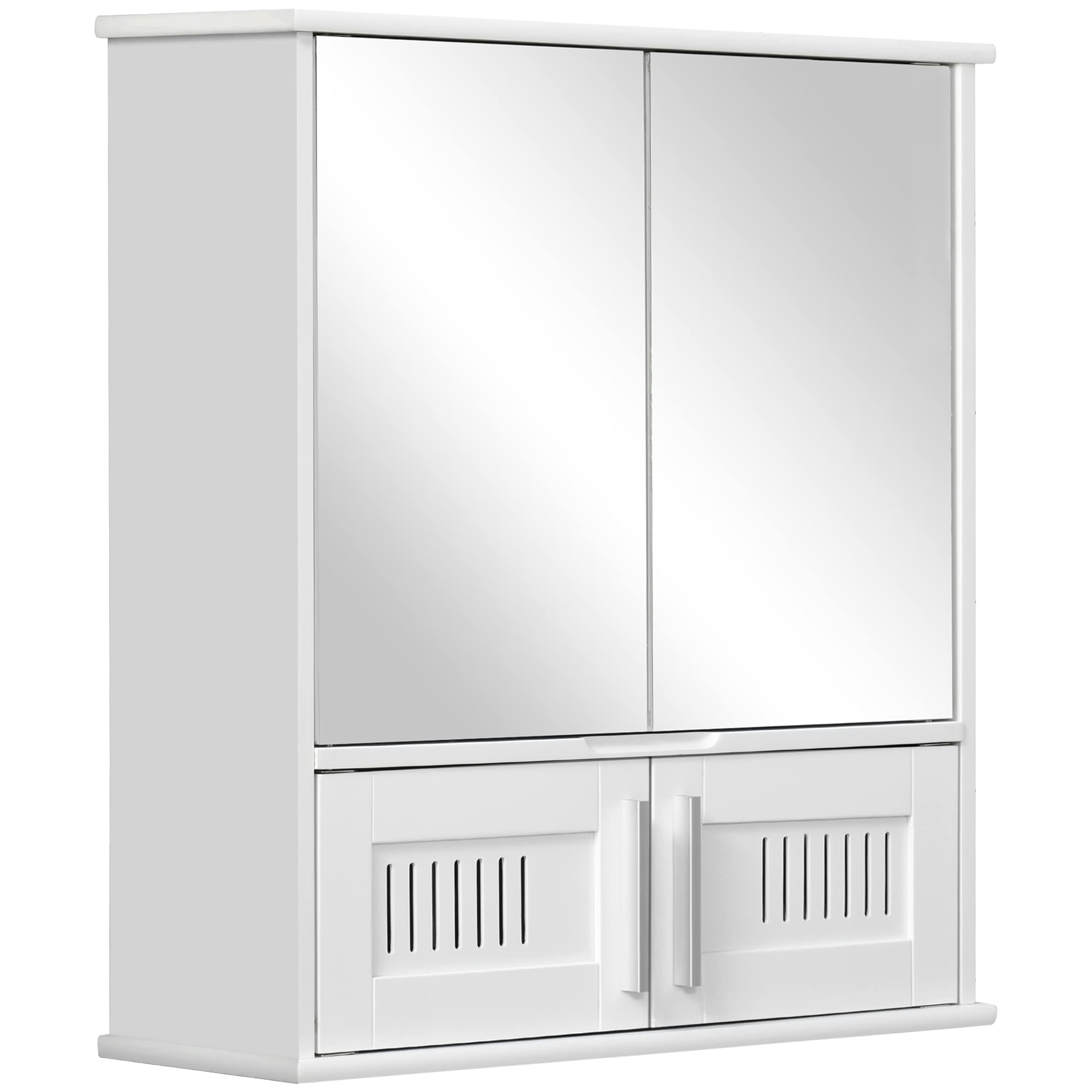 kleankin Medicine Cabinet with Mirror, Bathroom Wall Cabinet with 2 Mirrored Doors, 2 Slat Doors ...
