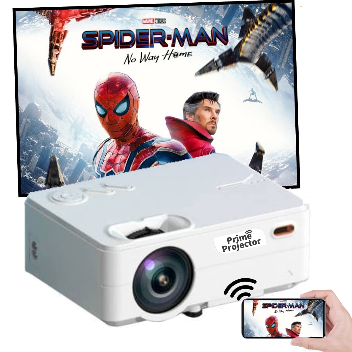 Prime Latest PS2M FHD 3D WiFi Projector |3500 Lumens, 1920x1080 (FHD) Resolution, 12,000:01 Contrast Ratio |WiFi, Miracast , iOS Cast| Manual Keystone | 200'' LED Projector | 2022 Model |(PS2M) (White)