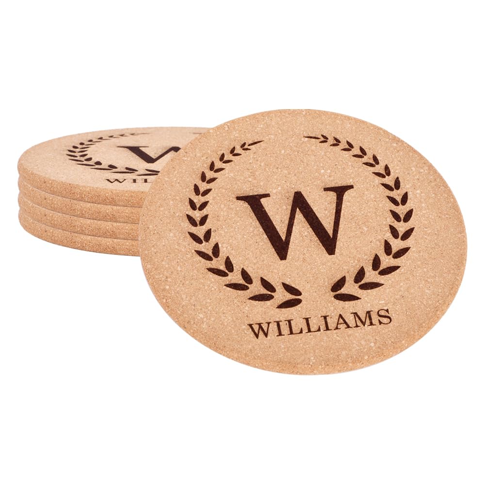 Bulihan W Personalized Cork Trivets, Custom Engraved Absorbent Trivets For Hot Dishes, Pots, Pans, Baking Sheets, Hot Plates For Table (W)