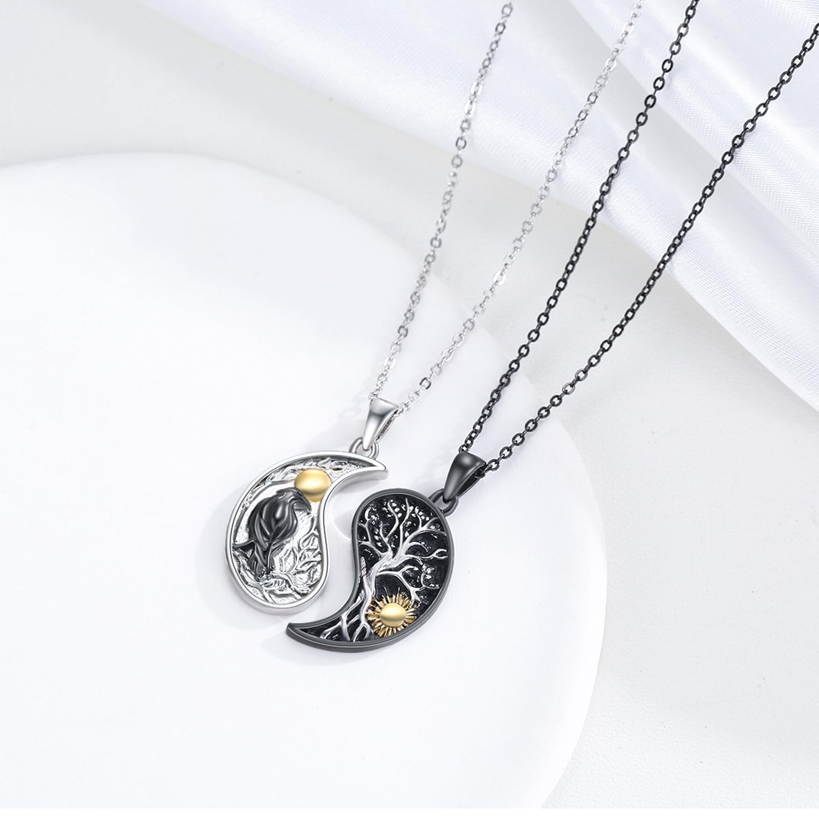 OHAYOO Yin Yang Halskette 925 Sterling Silber Anhänger Kette Partnerketten für Sie und Ihn Schmuck Geschenke für Damen Herren Couple
