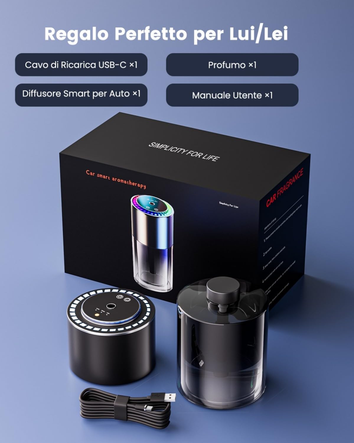 160ml Sensore Musicale Profumatore Auto Diffusore con Profumo, Elettrico Fragranze Deodorante, ON/Off Automatico, Nebulizzatore ad Ultrasuoni, 3 Modalità, Ricaricabile, Dura 12 Mesi BJ-792 (Colonia)