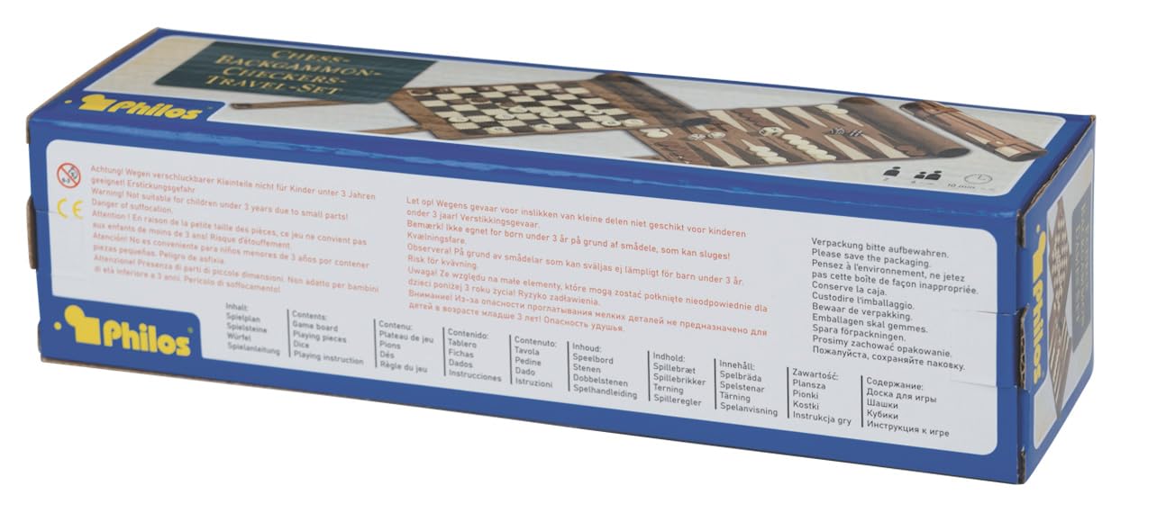 Philos Roll-Up Travel Games Combo - Backgammon, Chess and Draughts