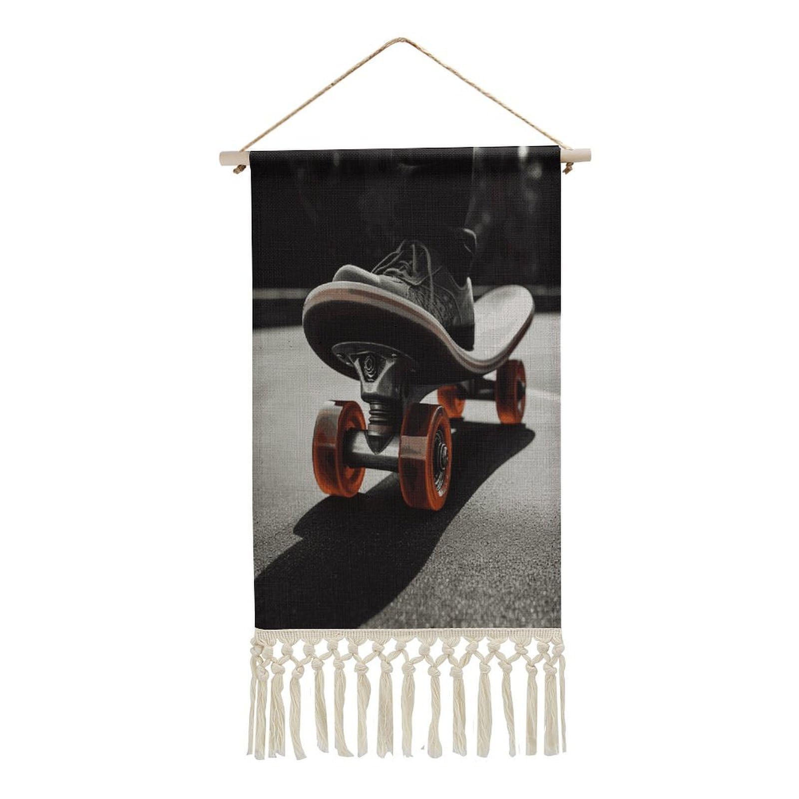 Adfgyerh Style Skateboard Wheel Tapestry With Tassels Cotton And Linen Hanging Posters, Wall Art For Travel Gift, Wall Tapestry For Office Home Decor Bedroom Living Room Decor