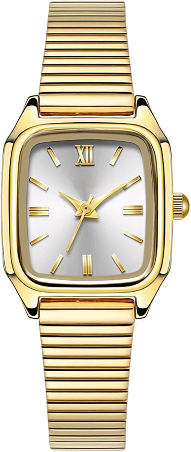 BESTKANG Vintage Square Women's Watch Stainless Band Women's Waterproof Easy-to-Read Gold Quartz Watch