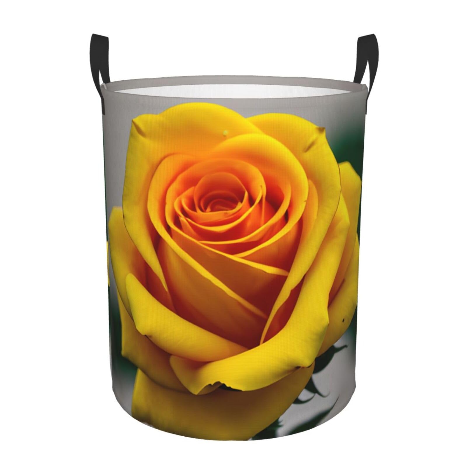 M Collapsible Laundry Hamper Round Yellow Rose Print Storage