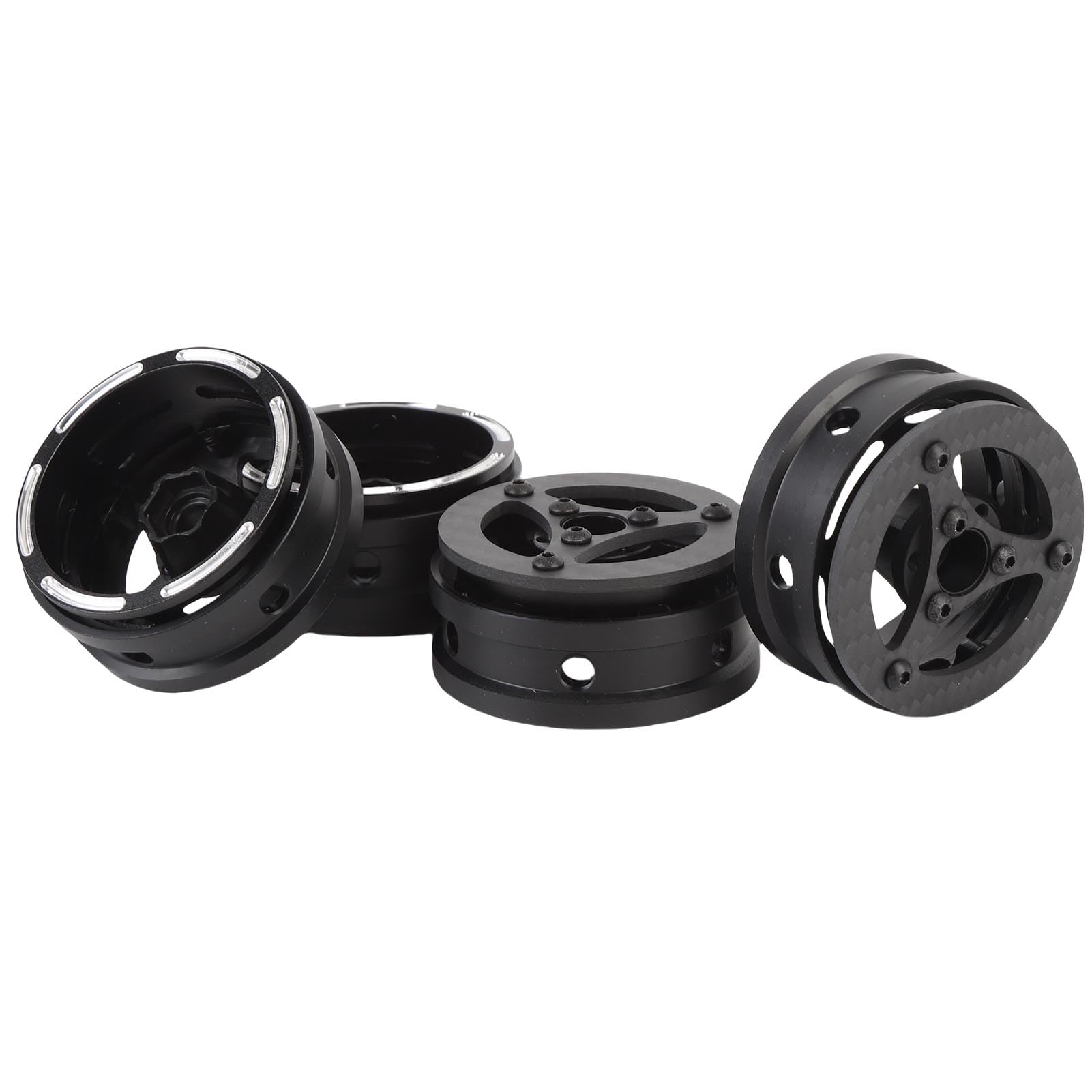 Generic Cerchione RC, Cerchio RC a 3 Razze Leggero in Fibra di Carbonio da 1,9 Pollici, Posteriore in Lega di Alluminio CNC con di Rapido Pneumatici per Cingolato SCX10 D90 Capra 1/10