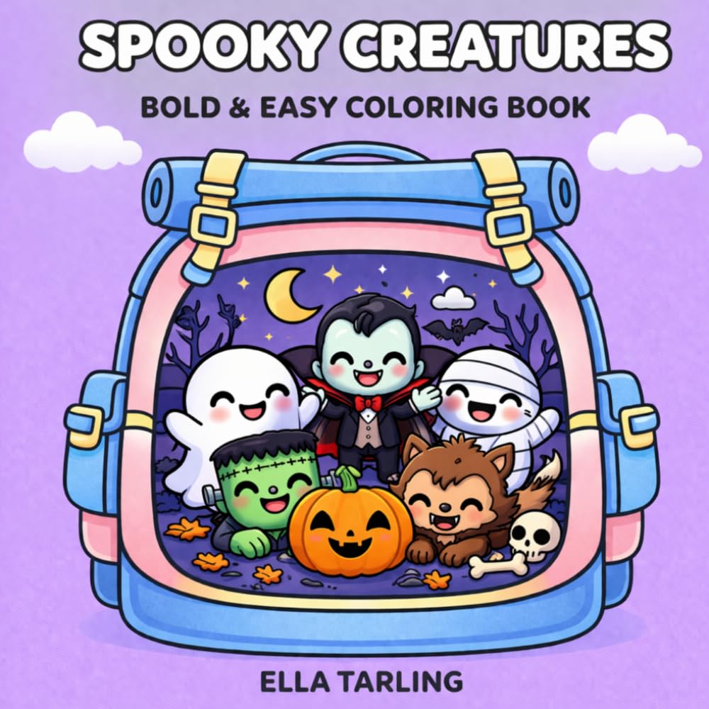 Spooky Creatures Coloring Book for Kids & Adults: Cute Halloween Monsters, Ghosts & Friends: Bold & Easy Designs for Relaxation & Fun (Spooky Cozy Collection)