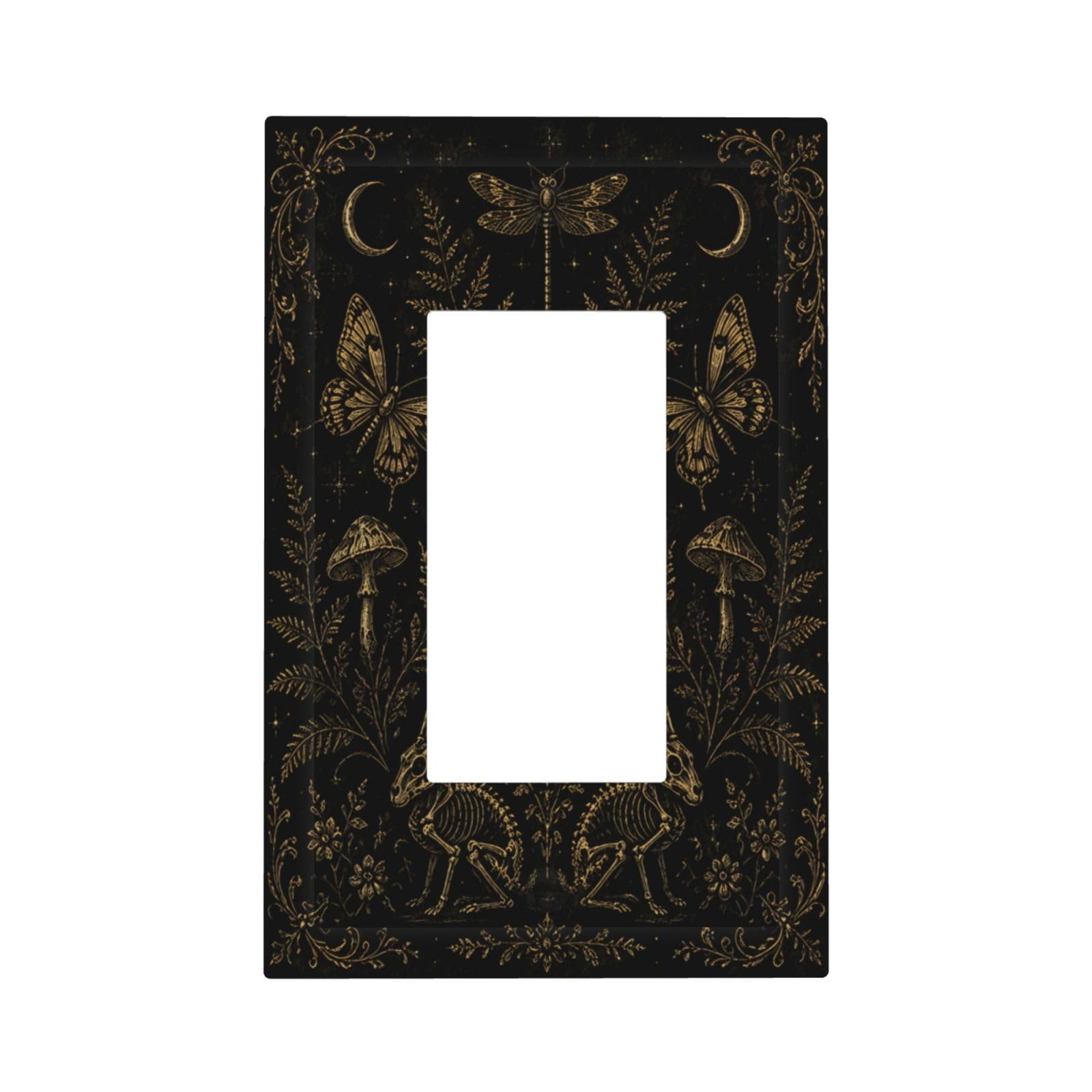 Xuejiaku Decorative Outlet Covers Vintage Gold Botanical Skeleton Gothic 1 Gang Rocker Light Switch Covers Single Gfci Wall Plate Dark Academia Gothic Switchplate Plug Faceplate for Home Decor