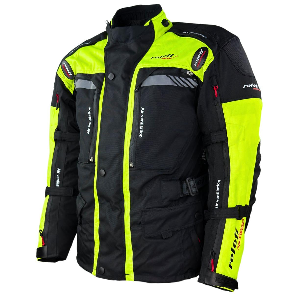 ROLEFF 1123 Enduro- Motorradjacke mit Protektoren |Enduro MX | Offroad Jacke |Größe S-5XL | Klimamembrane | Belüftung | Neongelb