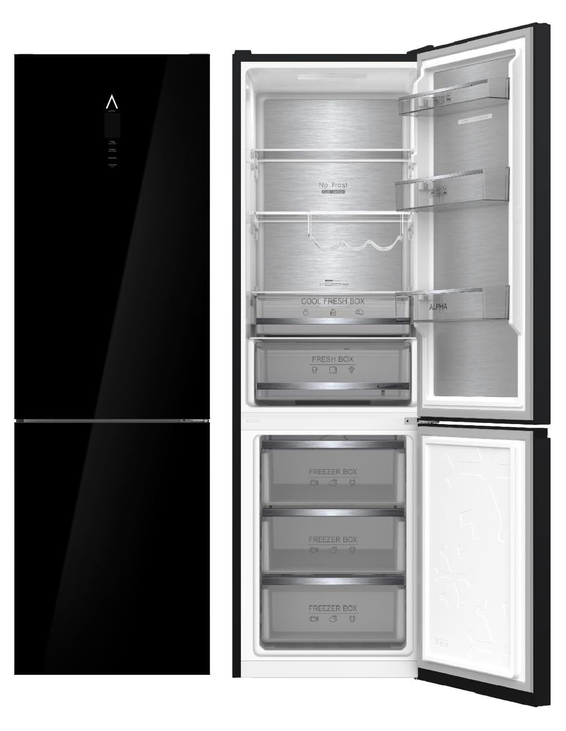 ALPHA Frigorífico Combi Pegasus Elite Pro-195 Cristal Negro, No Frost. | No Frost