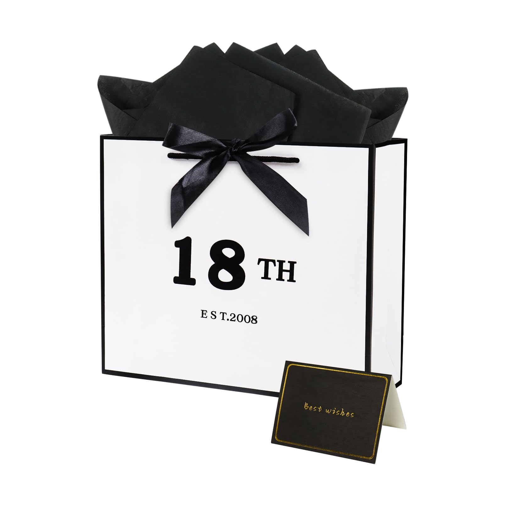 12.6× 4.3× 10.6 Inches Large Birthday Gift Bag with Tissue Paper, Card, 18th Birthday Gift Bag for Women and Men — image 1