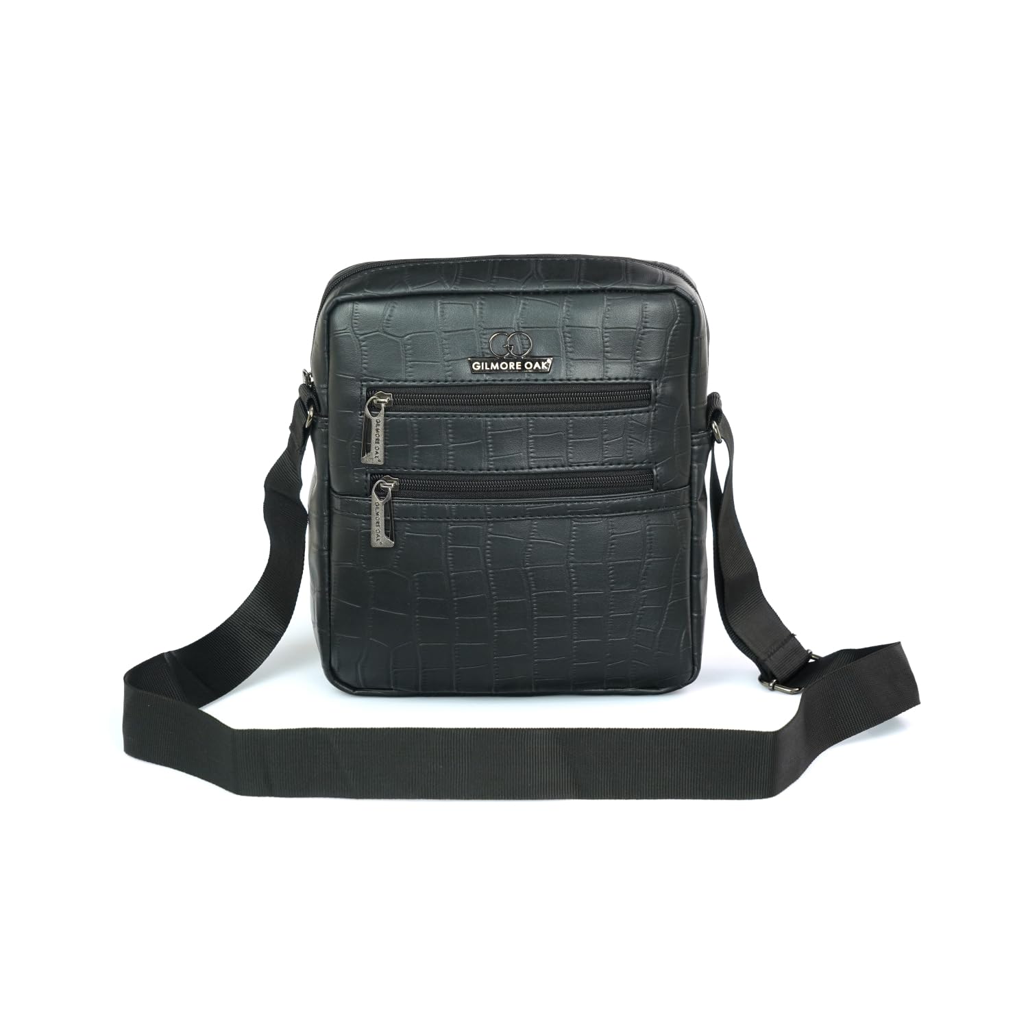 go gilmore oak Gilmore Oak Leon Luxury Italian Croco Faux Leather Sling Bag For Men & Women Travel | Stylish Side Crossbody Messenger Sling Bag | Passport Documents Bags | Corporate Gift (Black)-picture-17
