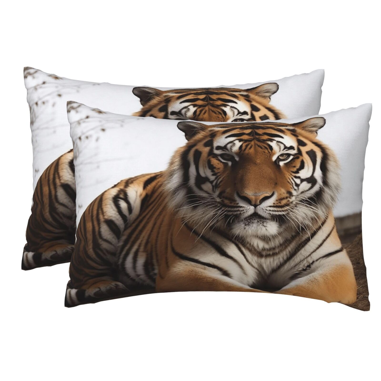 2 Pack Pillow Cases with Hidden Zipper, Soft Breathable Pillow Covers for Hair and Skin, Big Tiger Pillowcases 12"x18" Bed Pillow Protectors Cover for Sleeping Gifts