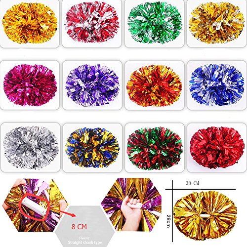 14.96 Inch Team Sports Cheerleading Poms Middle Handle Pompoms 2 PCS-Silver+Blue, 38CM - Image 2