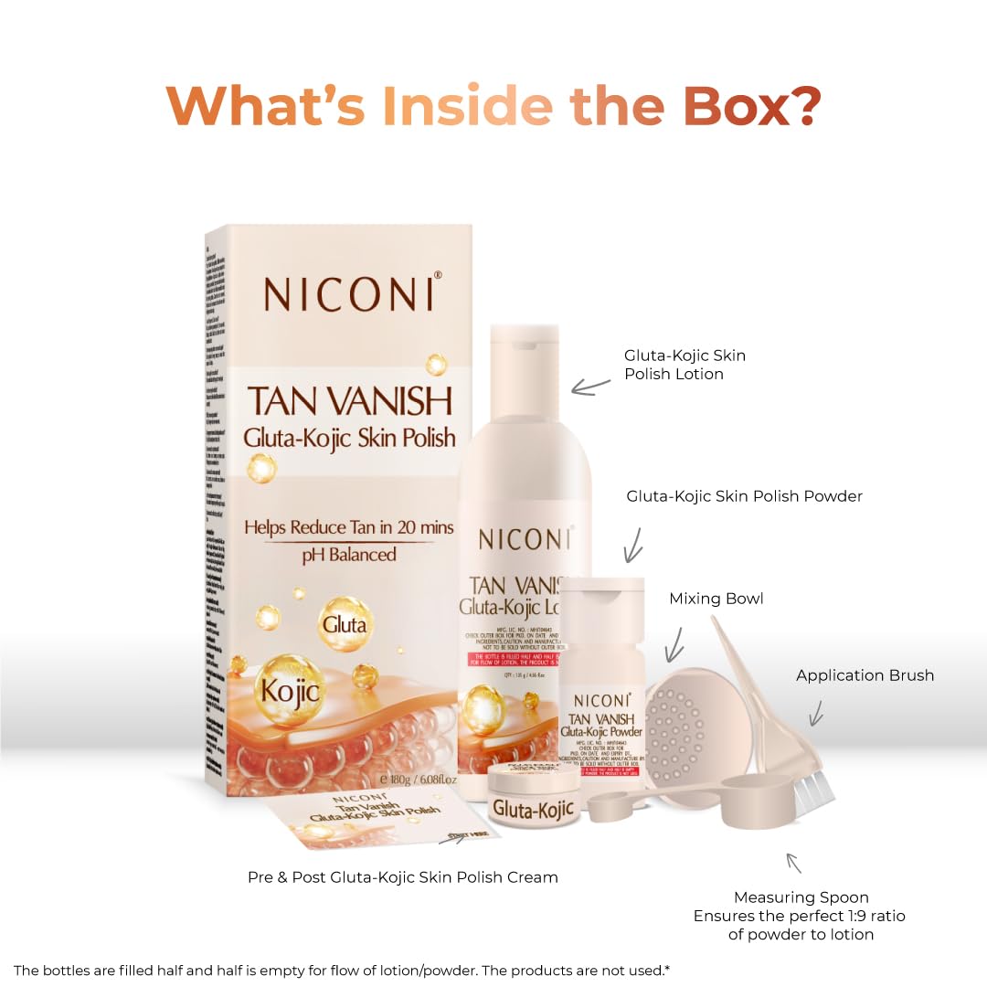 NICONI Tan Vanish Gluta-Kojic Skin Polish | Instant Tan Removal & Glow | Infused with Kojic Acid & Glutathione | Ideal for All Skin Types | Lightens Suntan | 180g