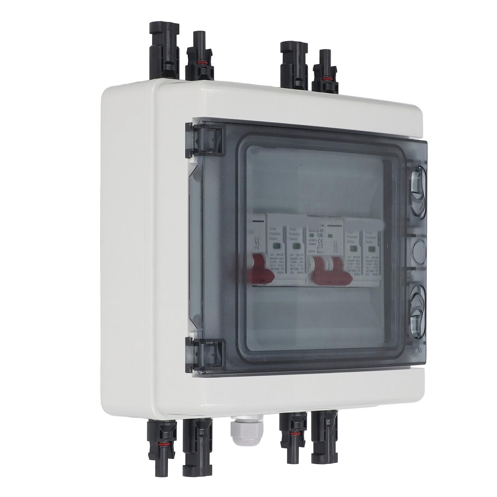 Interruttore automatico fotovoltaico Sezionatore solare DC 500 V 32 A IP65 Scatola di protezione contro le sovratensioni impermeabile e antipolvere con finestra trasparente per