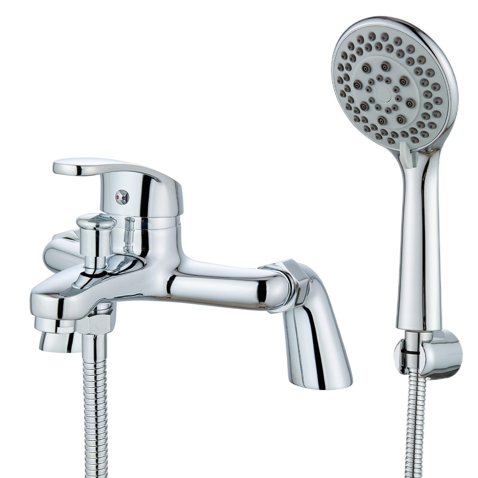 Eovem Bath Mixer Tap with Shower Attachment, Single Lever Tub Faucet Chrome Bathroom Shower Mixer Taps Bath Filler Tap