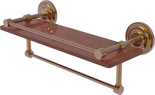 Allied Brass QN-1TB-16-GAL-IRW Que Collection - Estante de madera IPE de 16 pulgadas para galería de madera y toallero, latón satinado
