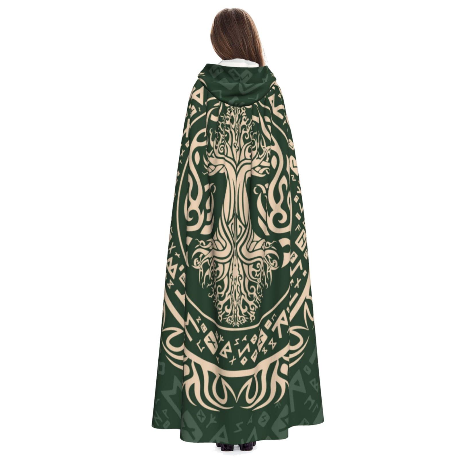 Muxxirt Celtic Viking Tree Life Goddess Hooded Robe Cloak For Adult Men Women Cosplay Costumes, Celtic Green Reto Goddess - Image 4