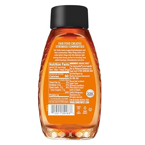Miniatura 2 de Wholesome Botella exprimible orgánica de miel blanca cruda sin filtrar de 16 onzas, 1 paquete