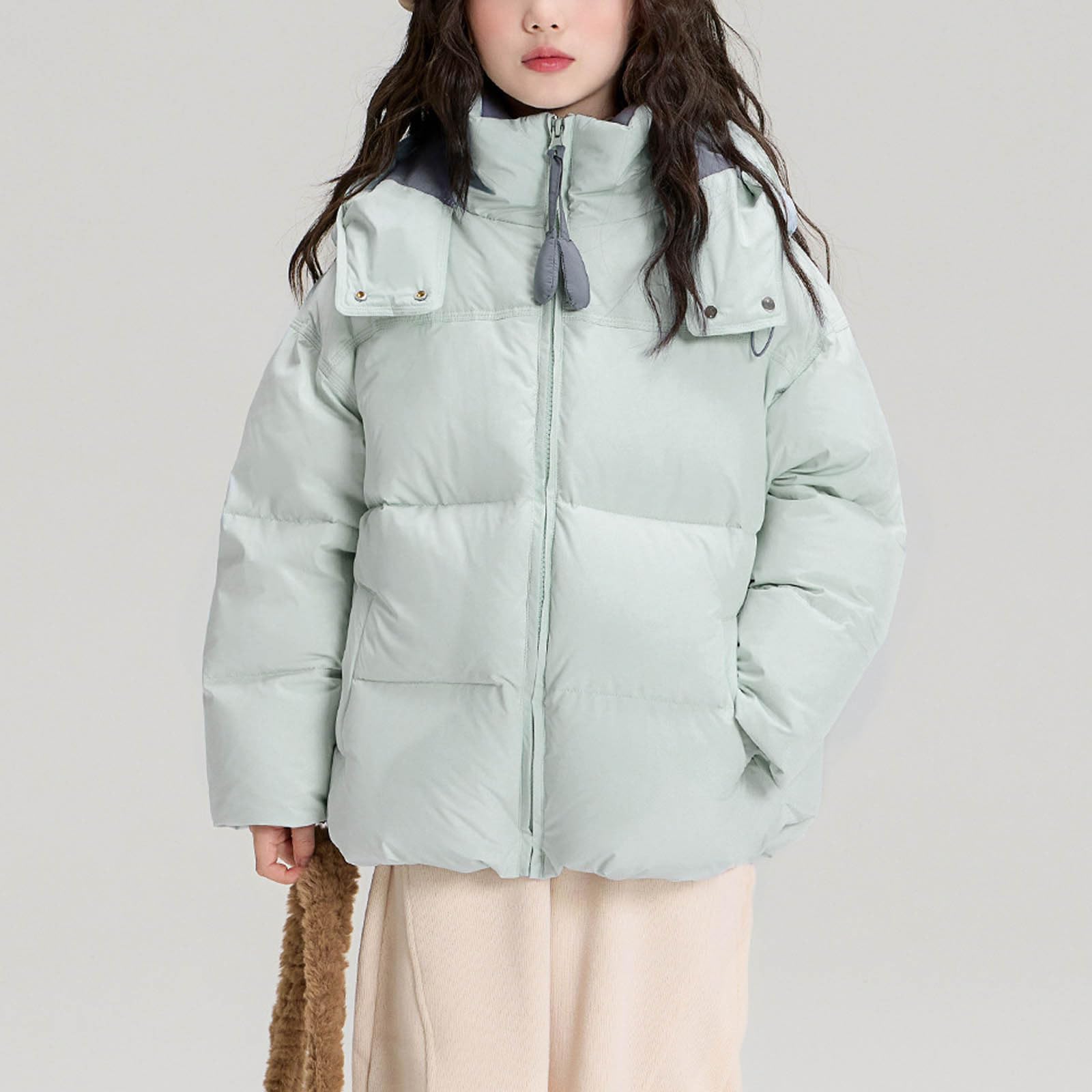 Daunenjacke Mädchen Outdoorjacke Einfärbig Outwear Warme Pufferjacke Winddichte Casual Leichte Jacken für Mädchen Verdickt Kinderjacke Langarm Tops Fleecejacke Winterjacke mit Kapuze 5-15 Jahre