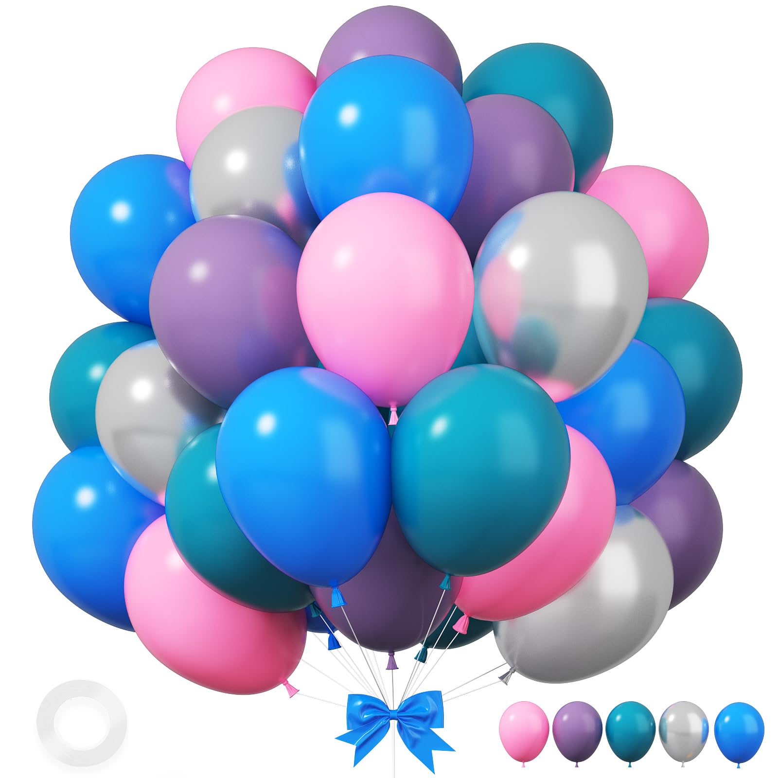 Pink Blue Purple Balloons, 12 Inchs Blue Pink Metallic Silver Cartoon Theme Balloons for Kids Birthday Hawaii Tropical Party Supplies Video Gaming