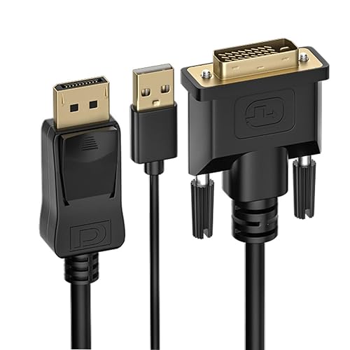 BolAAzuL Cable adaptador de convertidor activo DVI a Displayport con alimentación USB, DVI-D adentro a Displayport Out, cable adaptador de video