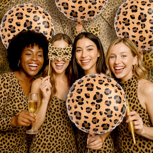 Image of BBTO 12 Pcs 18 Inch Cheetah Leopard Balloons Foil Balloons,Golden Brown