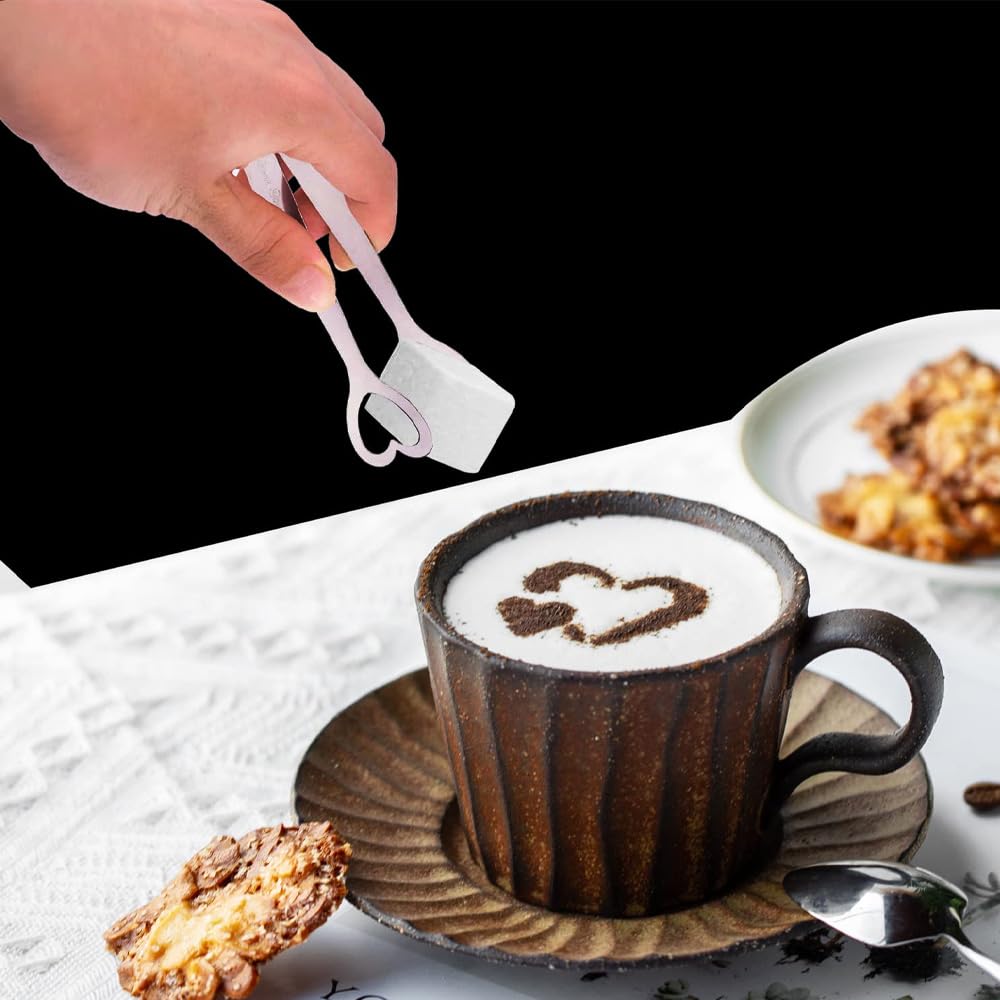 10 Pinzas para Dulces de Acero Inoxidable, Mini Pinzas para Servir azúcar, Forma de corazón, Plateadas, para Cubitos de Hielo, para Dulces, Pan y Pasteles.