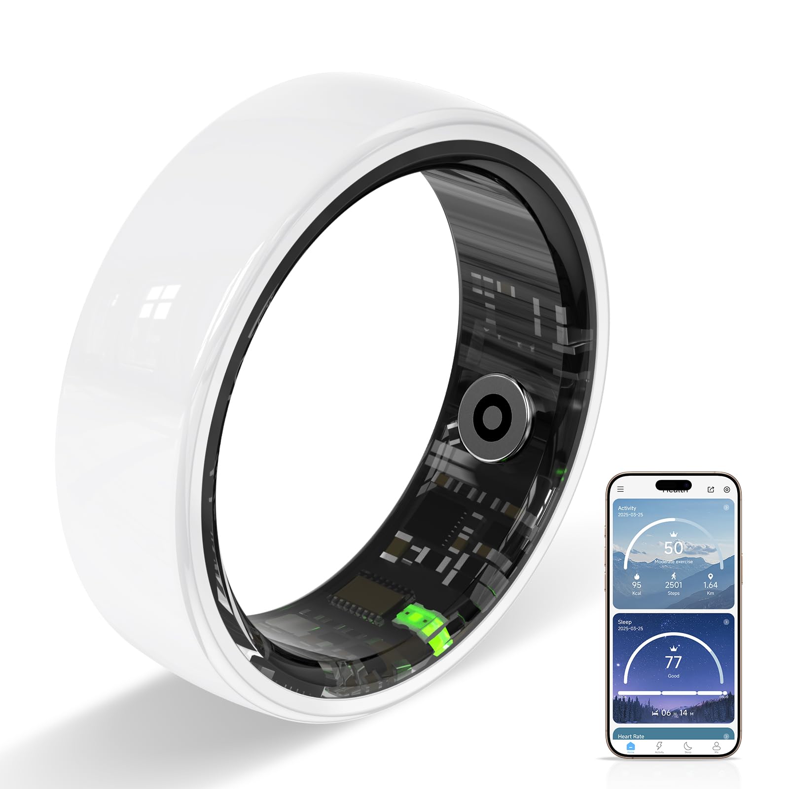 HPLSZCN Smart Ring for Women Men,2026 New Ceramic Health Ring,No Monthly Subscription,Size First,Sleep Tracking Wearable-Heart Rate-Fitness Tracker for iOS&Android (White, 9)